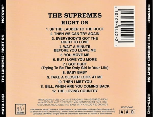 The Supremes - Right On (1970) CD 3
