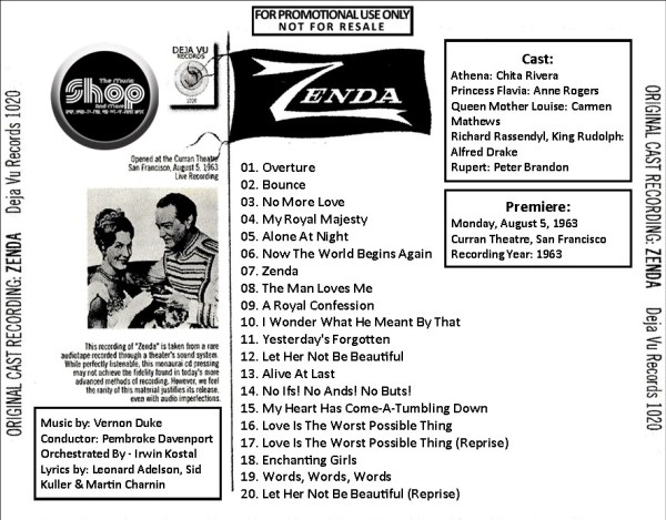 Vernon Duke - Zenda - Original Cast Recording (REMASTERED) (Chita Rivera) (Alfred Drake) (1963 / 2022) CD 3