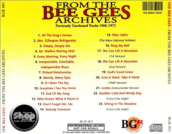 The Bee Gees - From The Bee Gees Archives: Previously Unreleased Tracks 1966 - 1972 (1994) CD