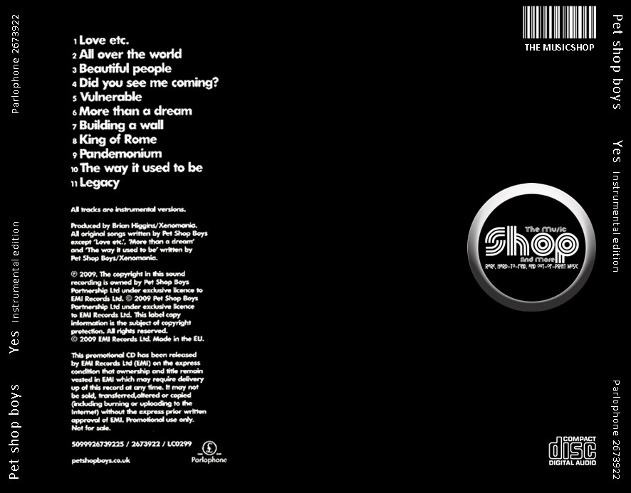 Pet Shop Boys - Yes (Instrumental Edition) (2009) CD 3 Pet Shop Boys - Yes (Instrumental Edition) (2009) CD